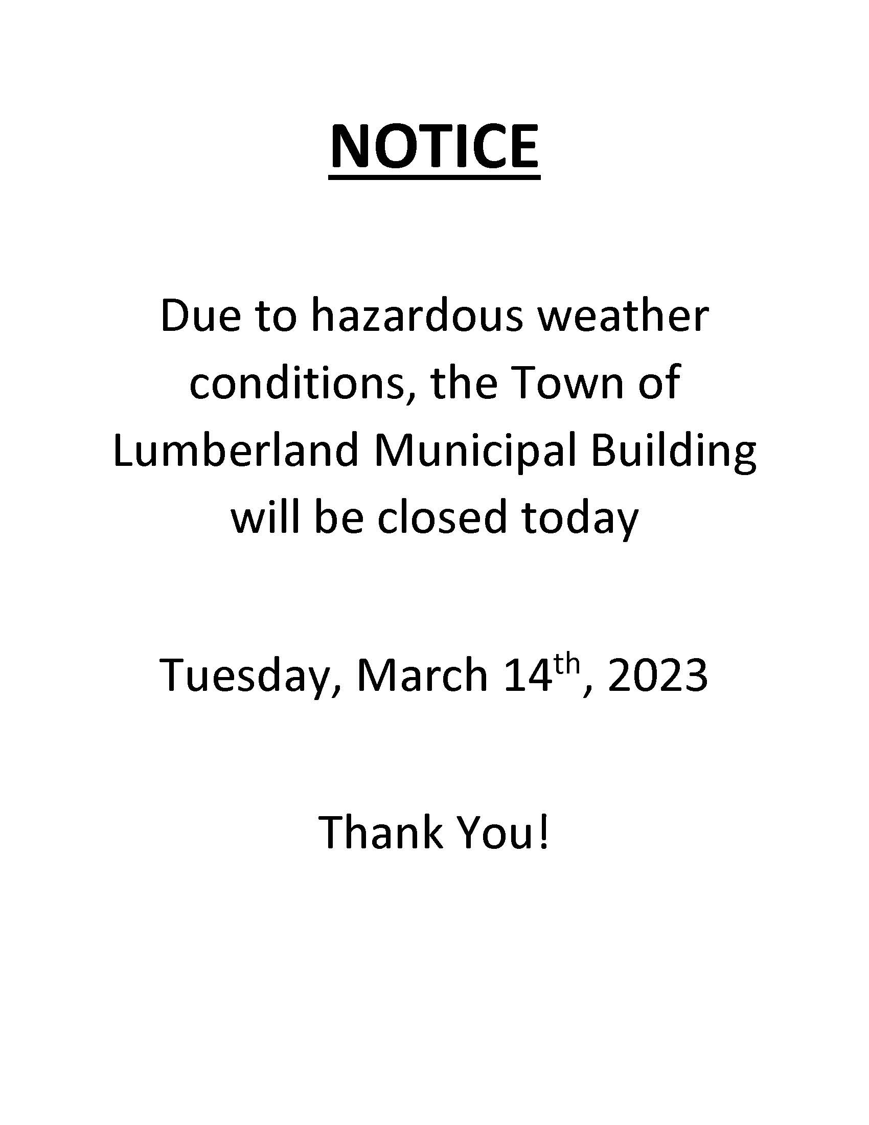 Weather Closure Template - March 14 2023